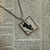 Black cats - vintage 1930s children's book illustrations, upcycled to hand-soldered glass pendant