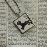Black cats - vintage 1930s children's book illustrations, upcycled to hand-soldered glass pendant