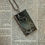 Witch and lightening, vintage children's book illustrations, upcycled to soldered glass pendant