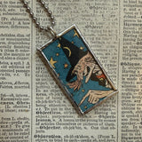 Witch and lightening, vintage children's book illustrations, upcycled to soldered glass pendant