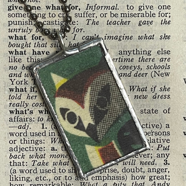 1 Owl, vintage illustration upcycled to soldered glass pendant
