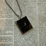 Full moon, crescent moon, vintage children's book illustrations, hand-soldered glass pendant