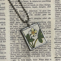 1 Owl, flowers, vintage children's book illustrations upcycled to soldered glass pendant