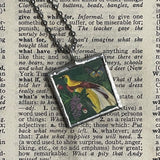 1 Tropical birds, vintage illustrations, upcycled to soldered glass pendant