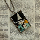 Witches, vintage children's book illustrations, upcycled to soldered glass pendant