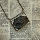 Vampire Bat, vintage 1940s dictionary illustration, up-cycled to hand-soldered glass pendant