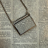 Vampire Bat, vintage 1940s dictionary illustration, up-cycled to hand-soldered glass pendant