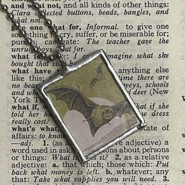 1 Vampire bat, vintage illustration, upcycled to soldered glass pendant