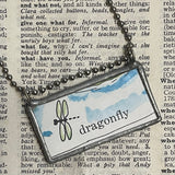 1 Dragonfly, frog, original illustration from vintage Richard Scarry book, up-cycled to soldered glass pendant