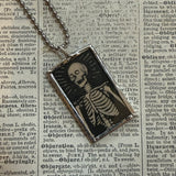 Frankenstein, skeleton, original vintage 1970s comic book illustrations, upcycled to soldered glass pendant