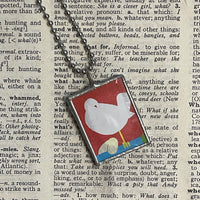 1 Peace Dove, Woodstock graphics, upcycled to soldered glass pendant