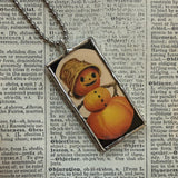 Jack O Lanterns and witch - vintage halloween illustrations, upcycled to hand-soldered glass pendant