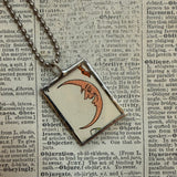 Crescent moon, vintage children's book illustrations, hand-soldered glass pendant