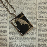 Crescent moon, vintage children's book illustrations, hand-soldered glass pendant