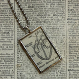 Human heart - vintage dictionary illustrations, upcycled to hand-soldered glass pendant