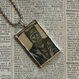 Frankenstein, skeleton, original vintage 1970s comic book illustrations, upcycled to soldered glass pendant (Copy)