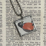 1 Worm in apple, robin bird, vintage children's book illustration, up-cycled to soldered glass pendant