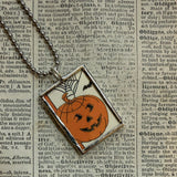 Jack O Lanterns - vintage halloween illustrations, upcycled to hand-soldered glass pendant