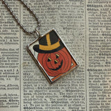 Jack O Lanterns - vintage halloween illustrations, upcycled to hand-soldered glass pendant
