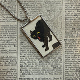 Black cats - vintage halloween illustrations, upcycled to hand-soldered glass pendant