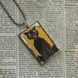 Black cats - vintage halloween illustrations, upcycled to hand-soldered glass pendant