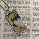 1 Mount Fuji, geisha, Japanese woodblock prints, up-cycled to hand-soldered glass pendant