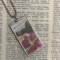 1 Garden scene, Mount Fuji, Japanese woodblock prints, up-cycled to hand-soldered glass pendant