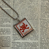 Skull and crossbones poison - vintage halloween illustrations, upcycled to hand-soldered glass pendant