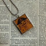Jack o lantern - vintage halloween illustrations, upcycled to hand-soldered glass pendant