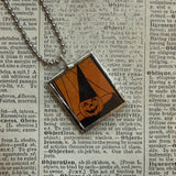 Jack o lantern - vintage halloween illustrations, upcycled to hand-soldered glass pendant
