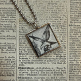 Raven birds, vintage victorian woodcut illustrations, up-cycled to soldered glass pendant