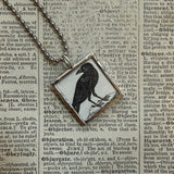 Raven birds, vintage victorian woodcut illustrations, up-cycled to soldered glass pendant