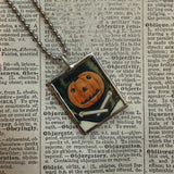 Jack o lantern - vintage halloween illustrations, upcycled to hand-soldered glass pendant (Copy)