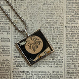 Full moon, crescent moon, vintage children's book illustrations, hand-soldered glass pendant