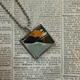 Full moon, crescent moon, vintage children's book illustrations, hand-soldered glass pendant