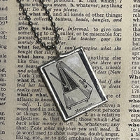 Metronome, vintage 1940s dictionary illustration, hand-soldered glass pendant