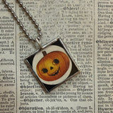 Pumpkin Jack-o-Lanterns - vintage halloween illustrations, upcycled to hand-soldered glass pendant (Copy)