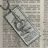 1 Microscope, vintage 1940s dictionary illustration, hand-soldered glass pendant