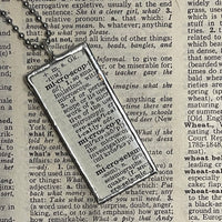 1 Microscope, vintage 1940s dictionary illustration, hand-soldered glass pendant