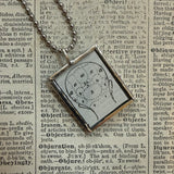 Phrenology - vintage dictionarillustrations, upcycled to hand-soldered glass pendant