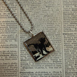Pumpkin jack-o-lantern and black cat, vintage children's book illustrations, upcycled to soldered glass pendant