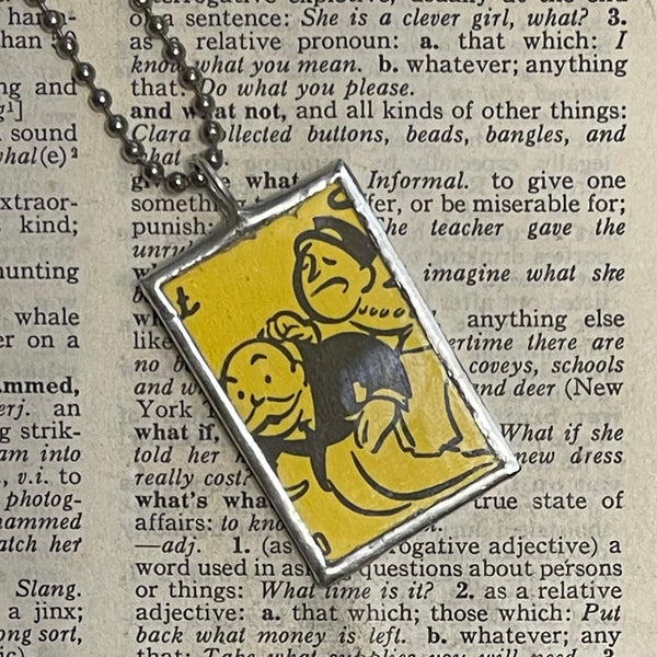 1 Vintage Monopoly, Go to Jail, upcycled to soldered hand-soldered glass pendant 