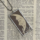 1 Crescent moon, vintage children's book illustrations upcycled to soldered glass pendant