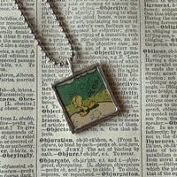 Sylvester, Tweety, vintage 1970s comic illustration, upcycled to soldered hand-soldered glass pendant