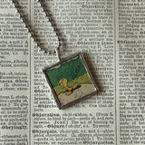 Sylvester, Tweety, vintage 1970s comic illustration, upcycled to soldered hand-soldered glass pendant