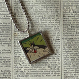 Sylvester, Tweety, vintage 1970s comic illustration, upcycled to soldered hand-soldered glass pendant