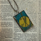 Full moon, crescent moon, vintage comic book illustrations, hand-soldered glass pendant