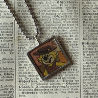 Top Cat, Benny the Ball, vintage 1970s comic illustration, upcycled to soldered hand-soldered glass pendant