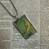 Full moon, crescent moon, vintage comic book illustrations, hand-soldered glass pendant