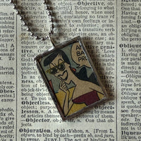 Boris and Natasha, vintage 1970s comic illustration, upcycled to soldered hand-soldered glass pendant